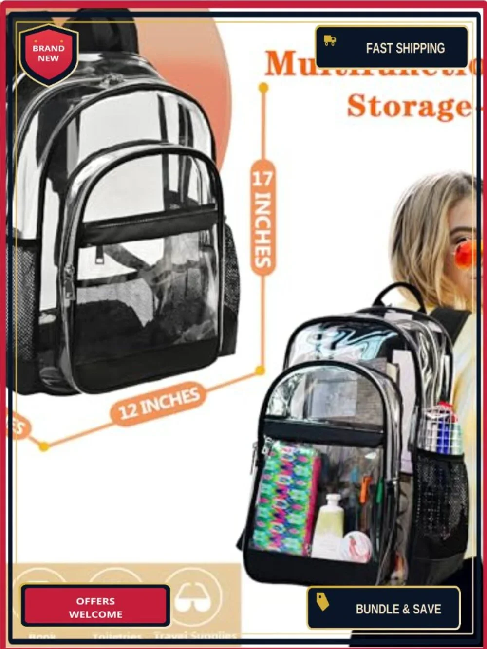 Heavy Duty Clear Backpack See Through School Travel Security PVC